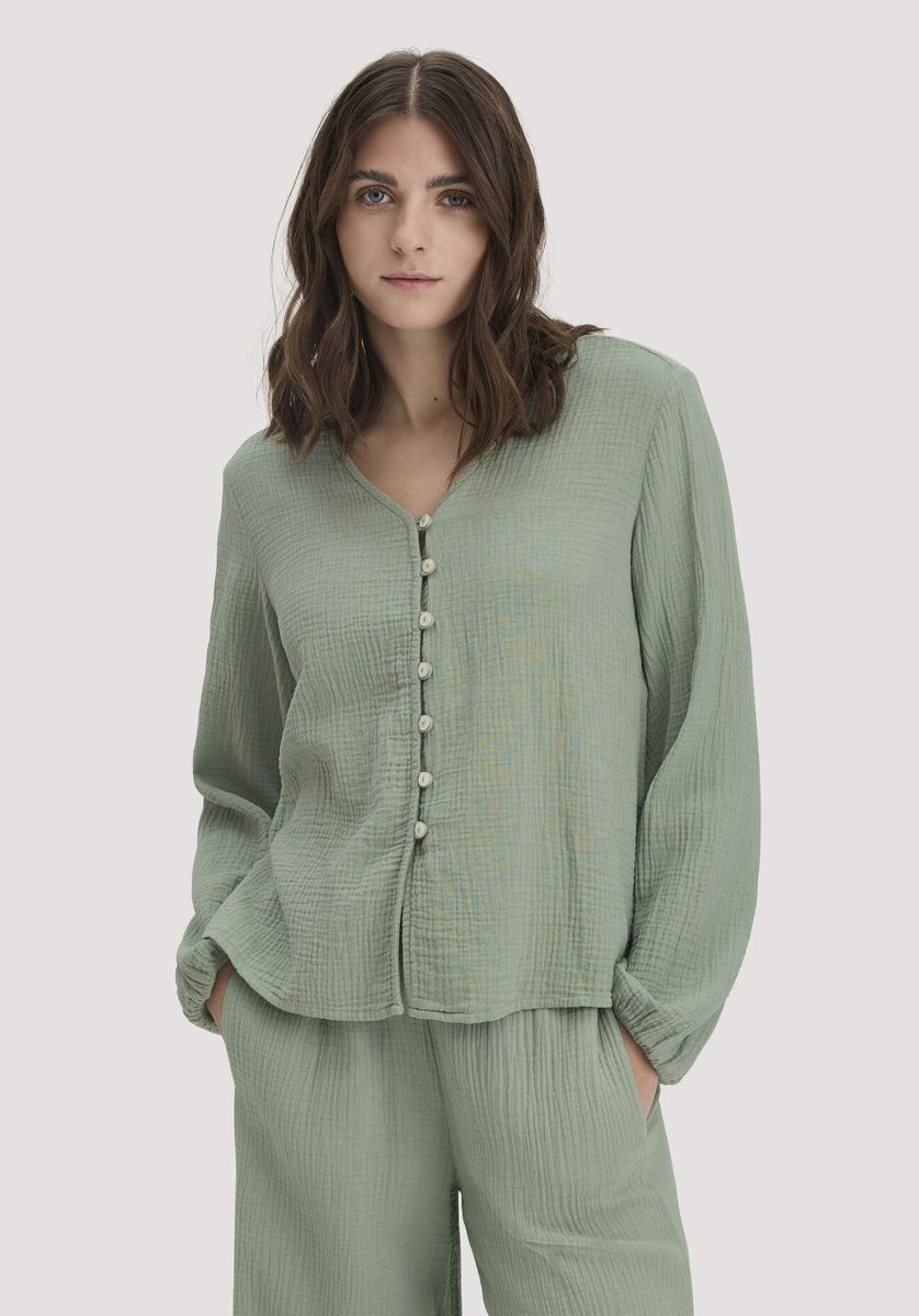 Lockere Musselin-Bluse mit Knopfleiste