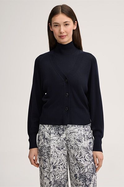 Cardigan mit V-Ausschnitt aus Schurwoll-Seidenmix