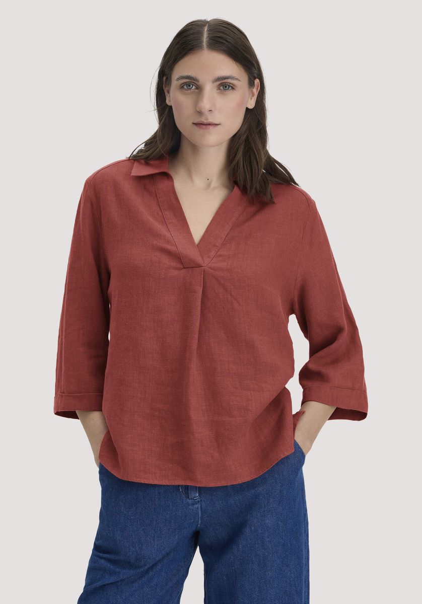 Relaxte Leinenbluse mit V-Ausschnitt
