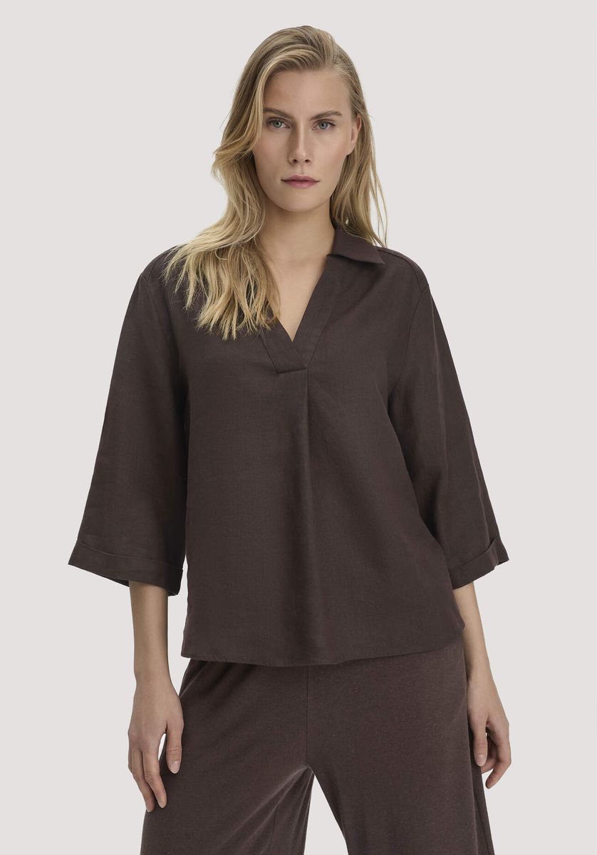 Relaxte Leinenbluse mit V-Ausschnitt