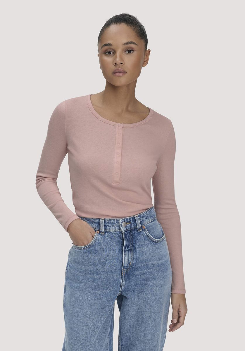 Körpernahes Henley-Langarmshirt mit Rippenstruktur