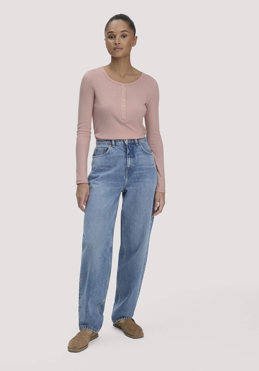 Körpernahes Henley-Langarmshirt mit Rippenstruktur