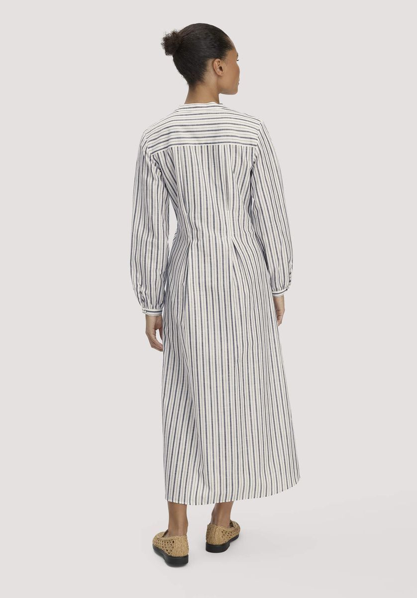 Gestreiftes Hemdblusenkleid aus Leinen-Baumwolle