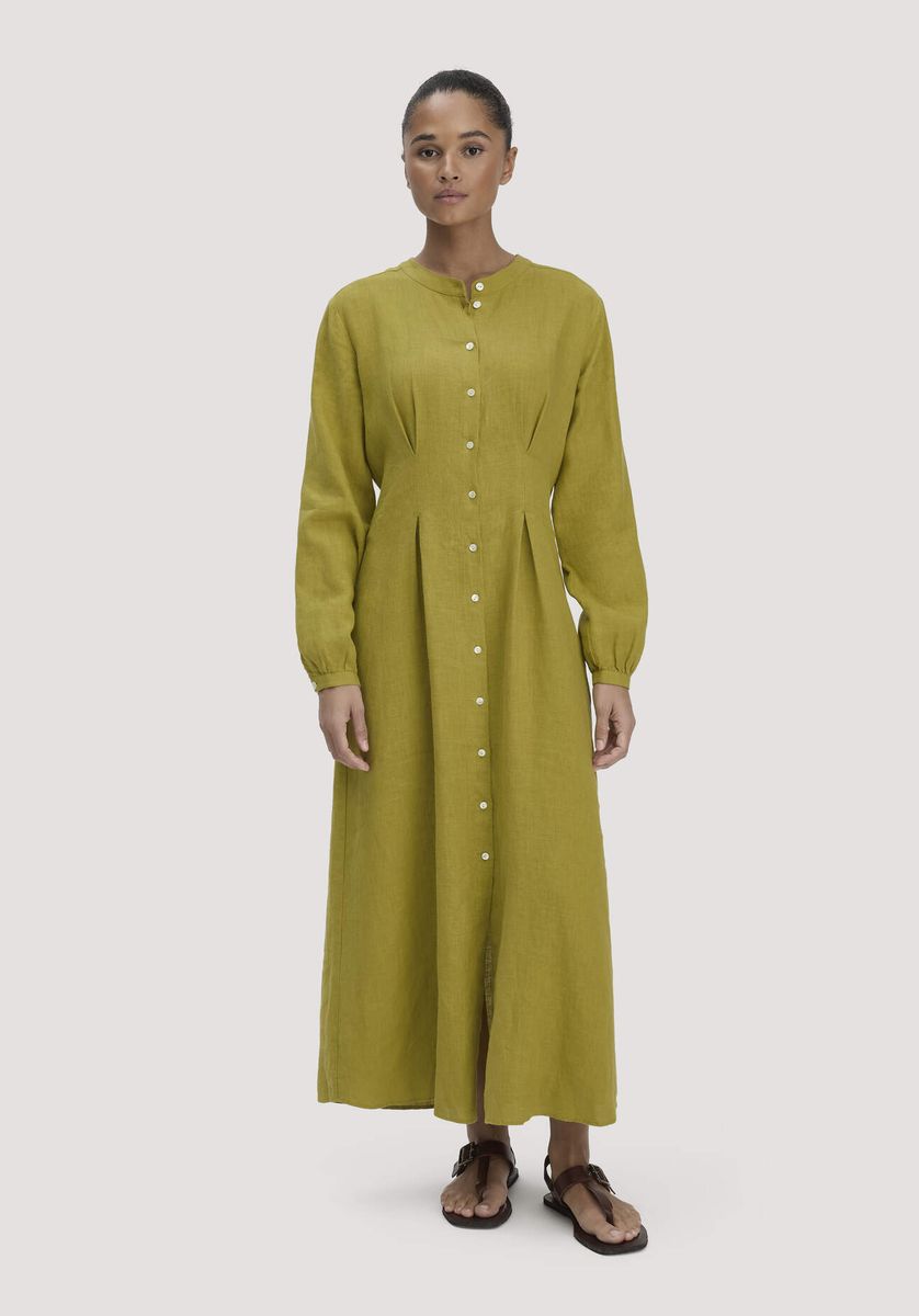Tailliertes Maxi-Hemdblusenkleid aus Leinenmix