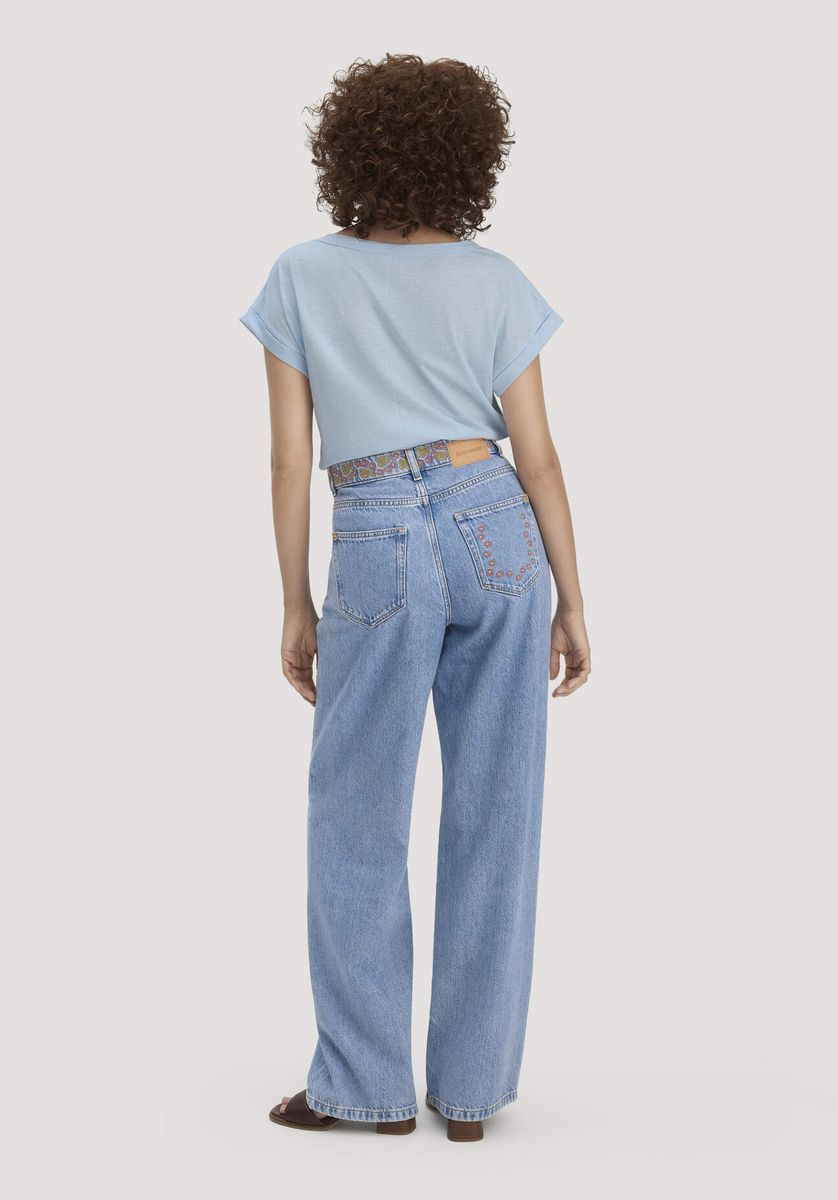 High-Waisted Wide-Leg Jeans mit Stickerei
