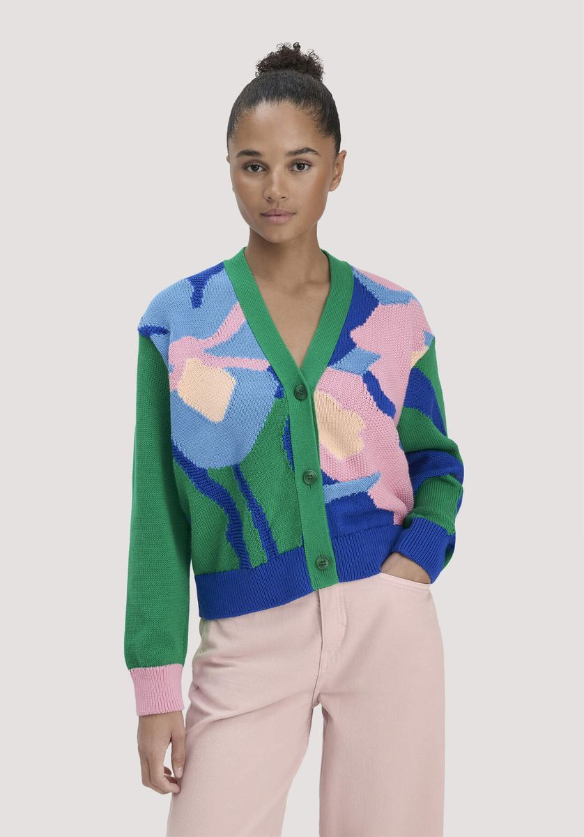 Künstlerischer Floral-Intarsien-Strickcardigan