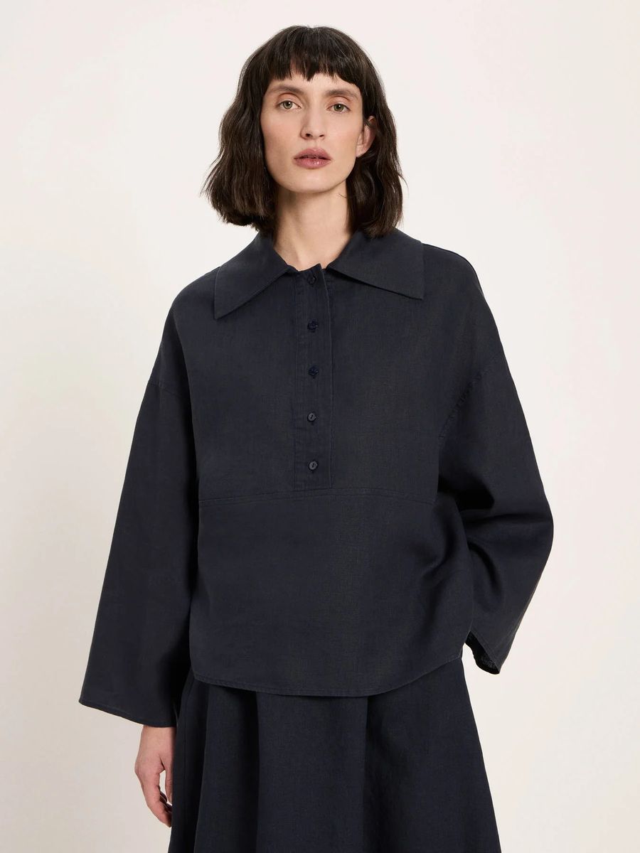 Oversize-Bluse aus Bio-Leinen