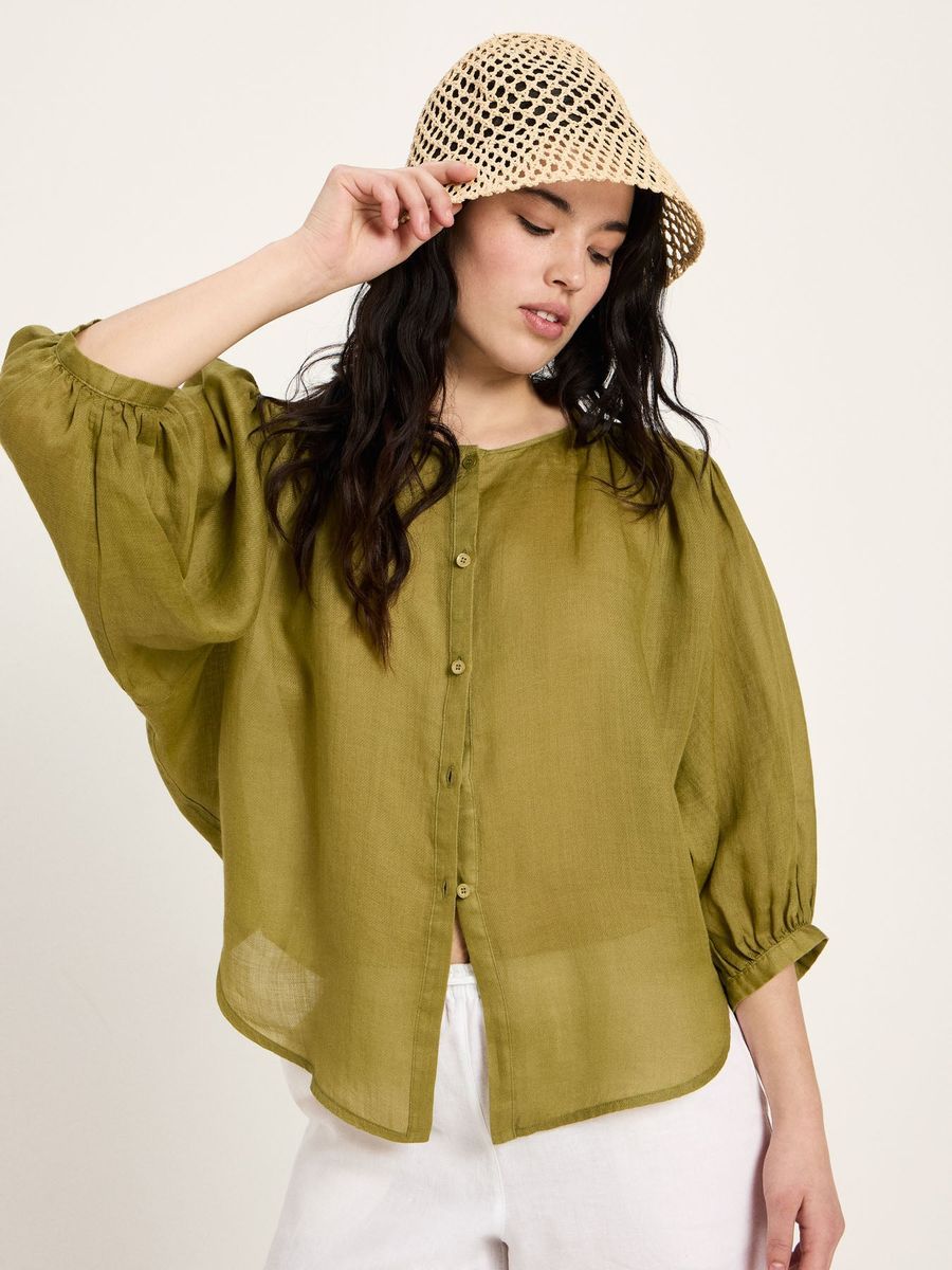 Luftige Ramie-Bluse mit Kräuselungen