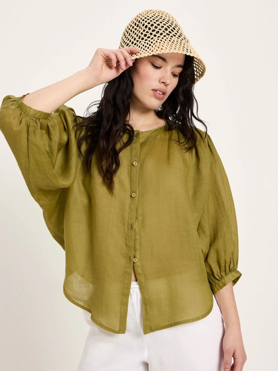 Luftige Ramie-Bluse mit Kräuselungen