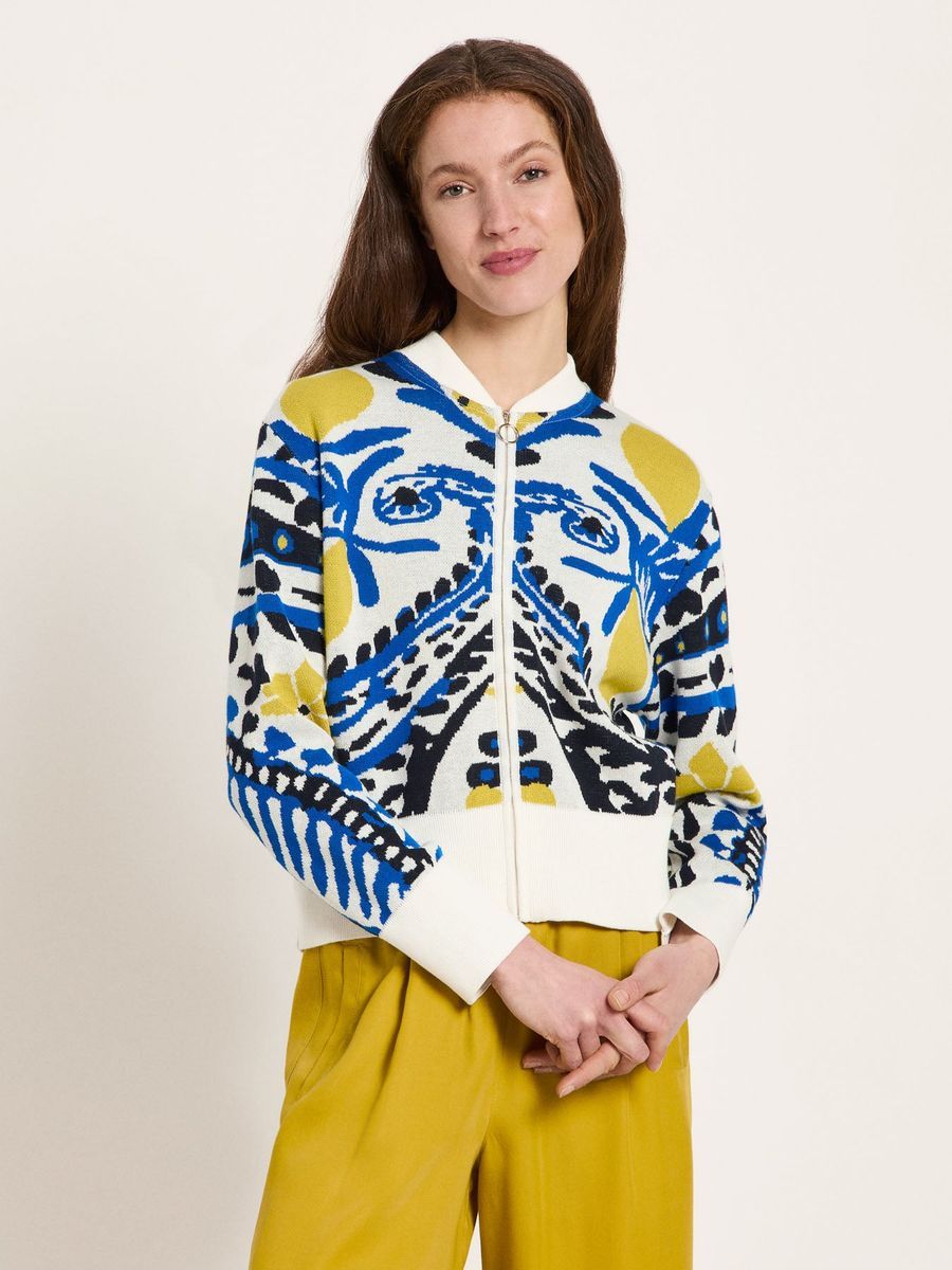 Kunstvolle Jacquard-Strickjacke mit Reißverschluss