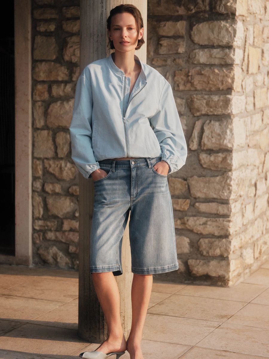 Lockere Denim-Bermuda mit mittelhohem Bund