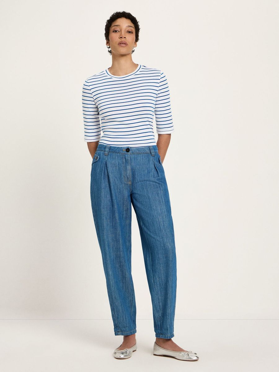 Entspannte High-Waist Bundfalten-Denim