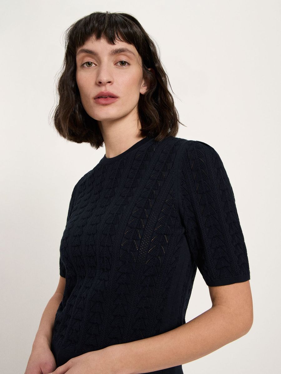 Strukturierter Kurzarm-Strickpullover aus Bio-Baumwolle