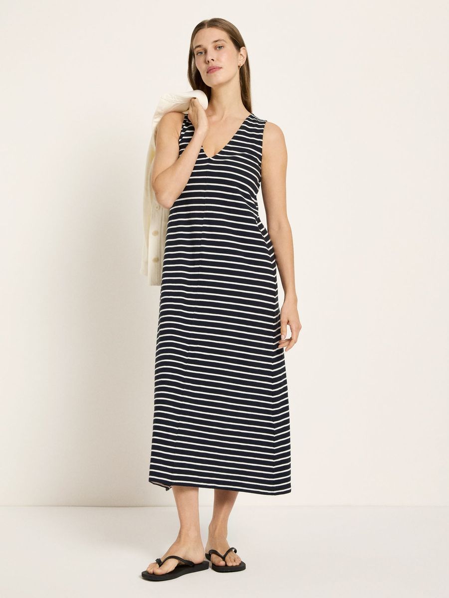 Gestreiftes ärmelloses Maxikleid aus Bio-Baumwolle