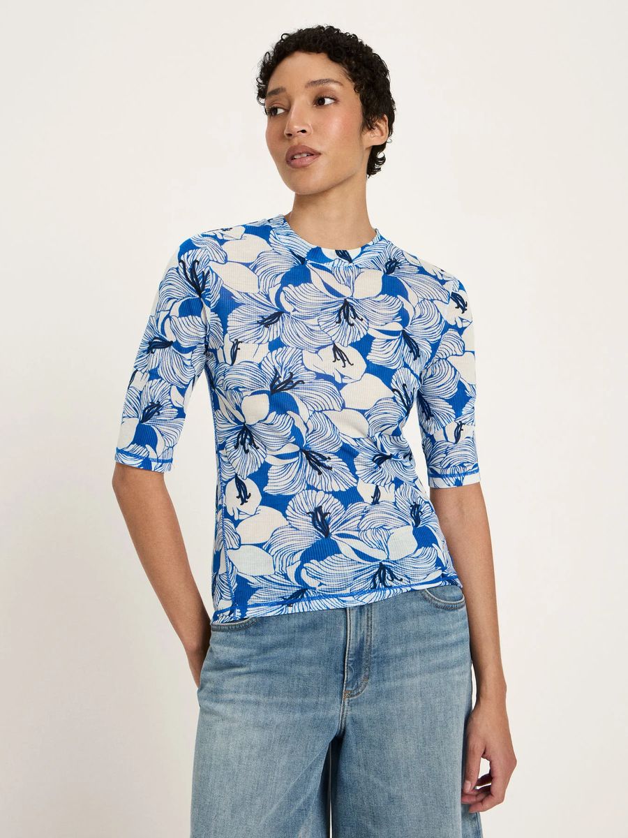 Stehkragen-Top mit Blumenprint