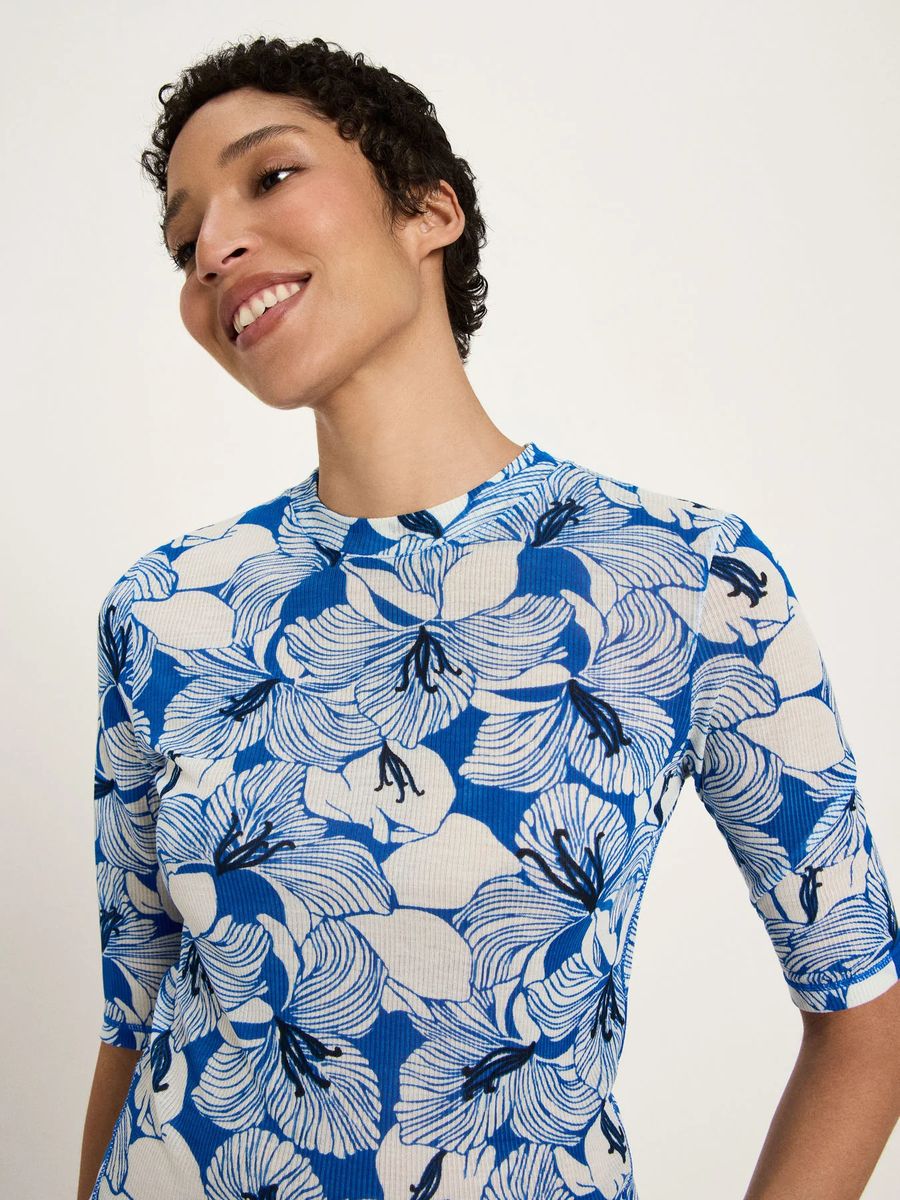 Stehkragen-Top mit Blumenprint