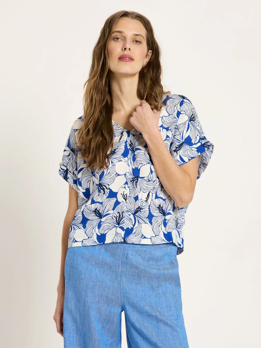 Locker Fallende Lyocell-Bluse mit Blumenmuster