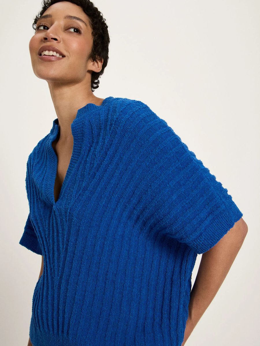 Strukturierter V-Ausschnitt Stricktop aus Bouclé