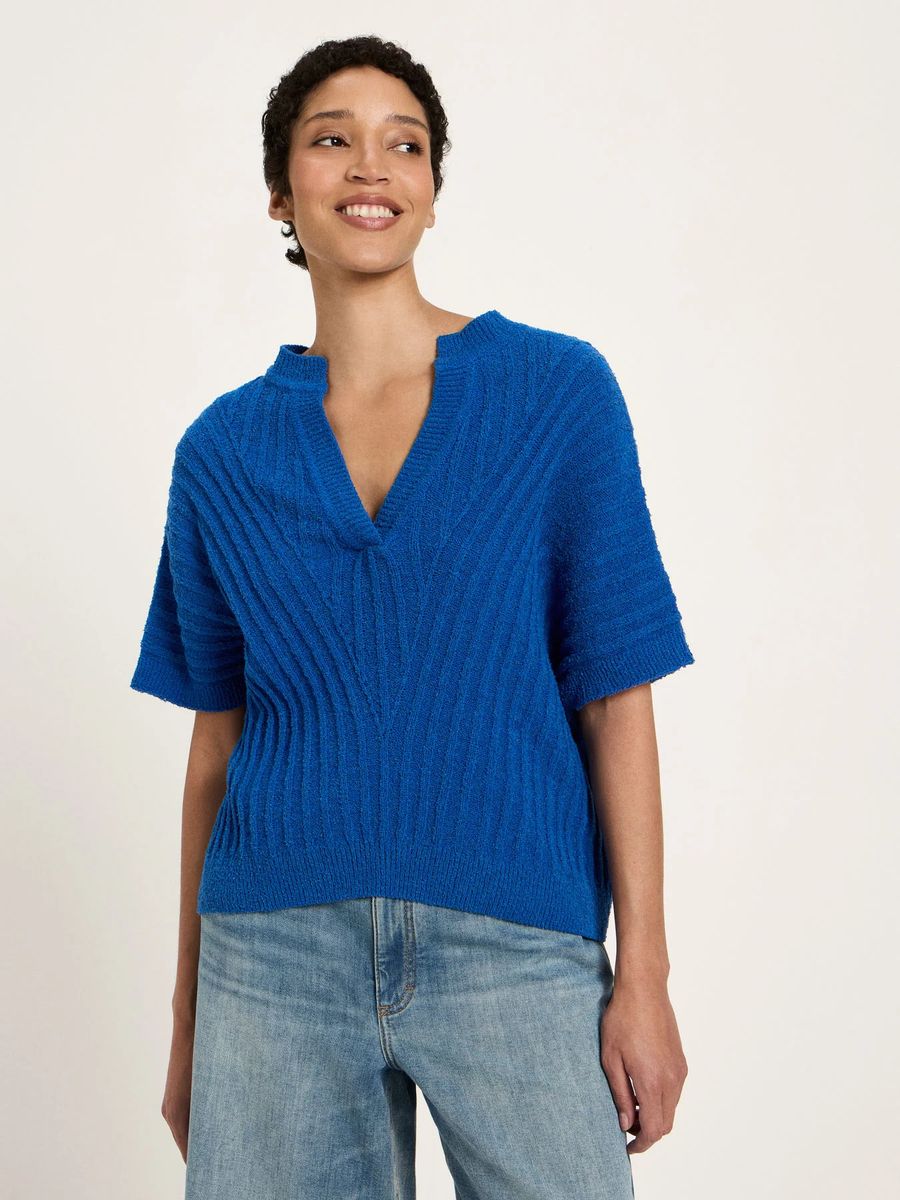 Strukturierter V-Ausschnitt Stricktop aus Bouclé