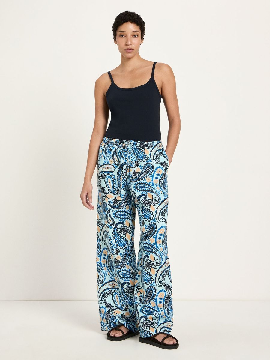 Weite Leinenhose mit Paisley-Print