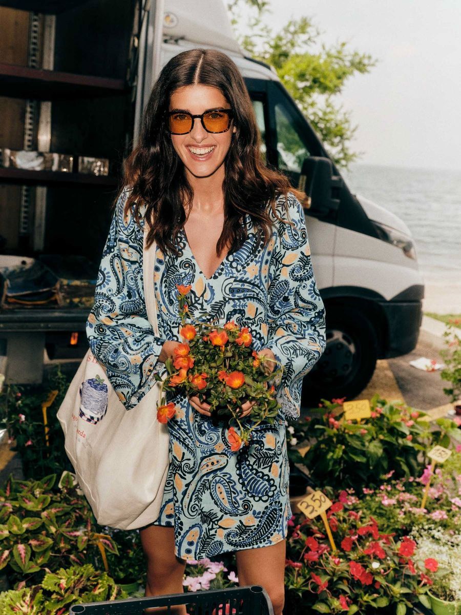 Leinen-Tunika-Kleid mit Paisley-Muster