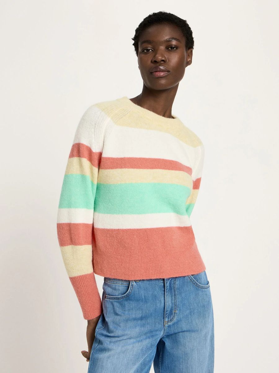 Weich gestreifter Raglan-Pullover in Pastelltönen