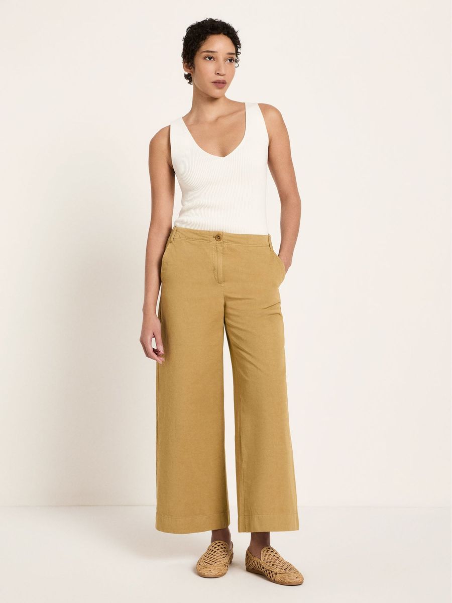 Verkürzte Wide-Leg Baumwoll-Leinen-Hose