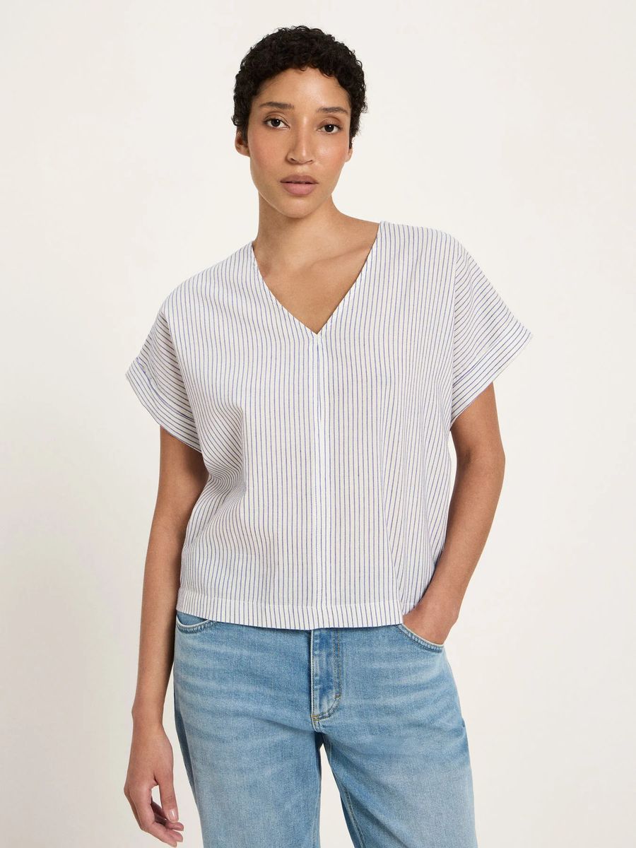 Gestreiftes Blusenshirt mit V-Ausschnitt