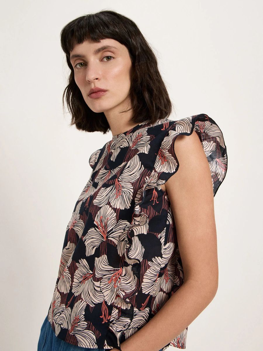 Florale Bluse mit Volant-Schultern