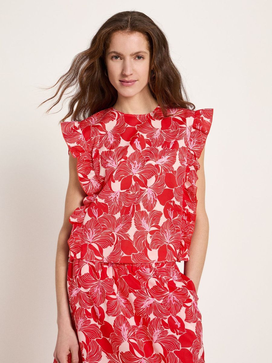 Florale Volant-Bluse aus Baumwolle