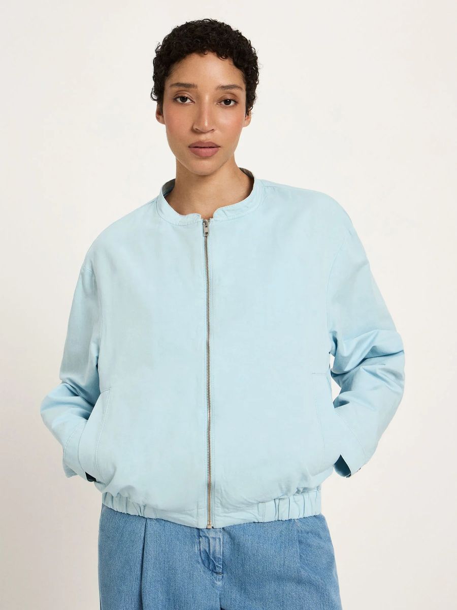 Kragenloser Blouson aus Bio-Baumwolle-Leinen