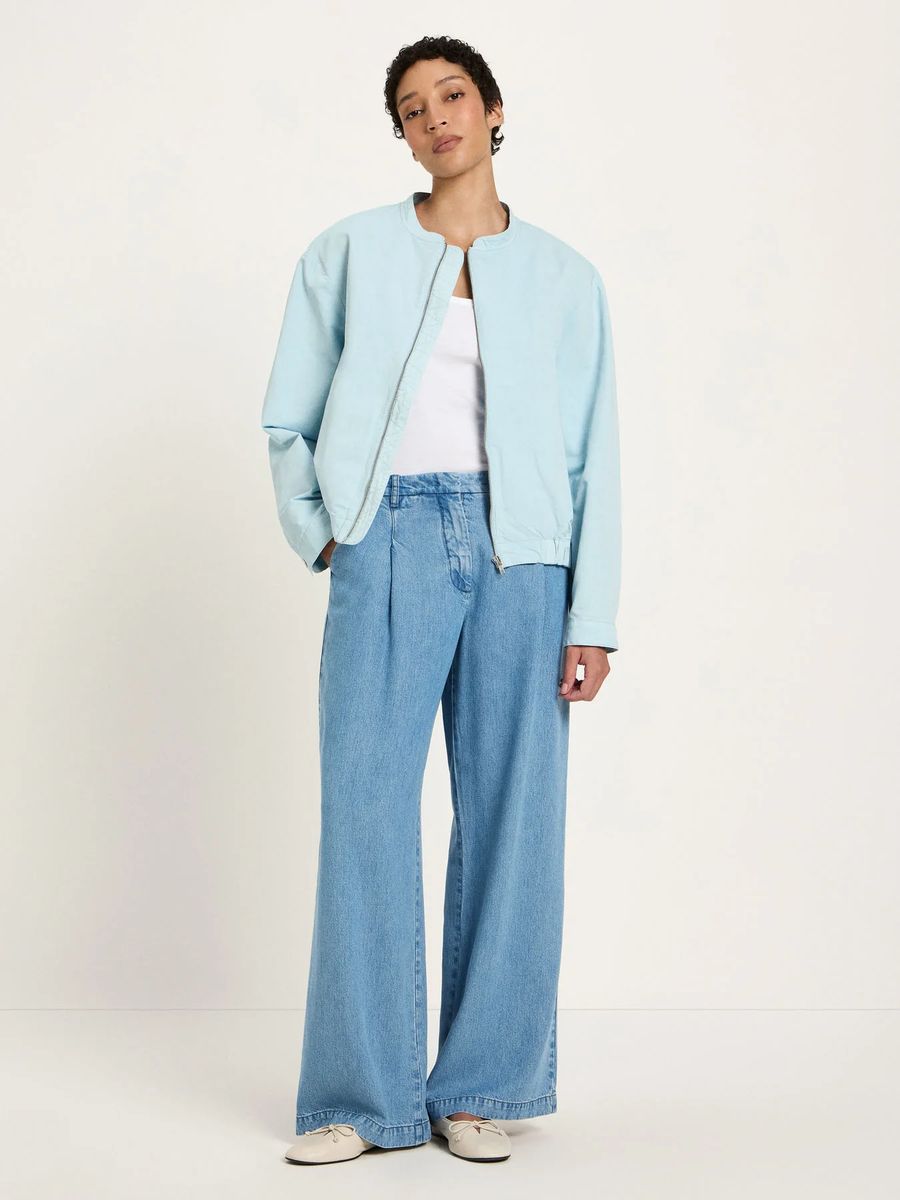 Kragenloser Blouson aus Bio-Baumwolle-Leinen
