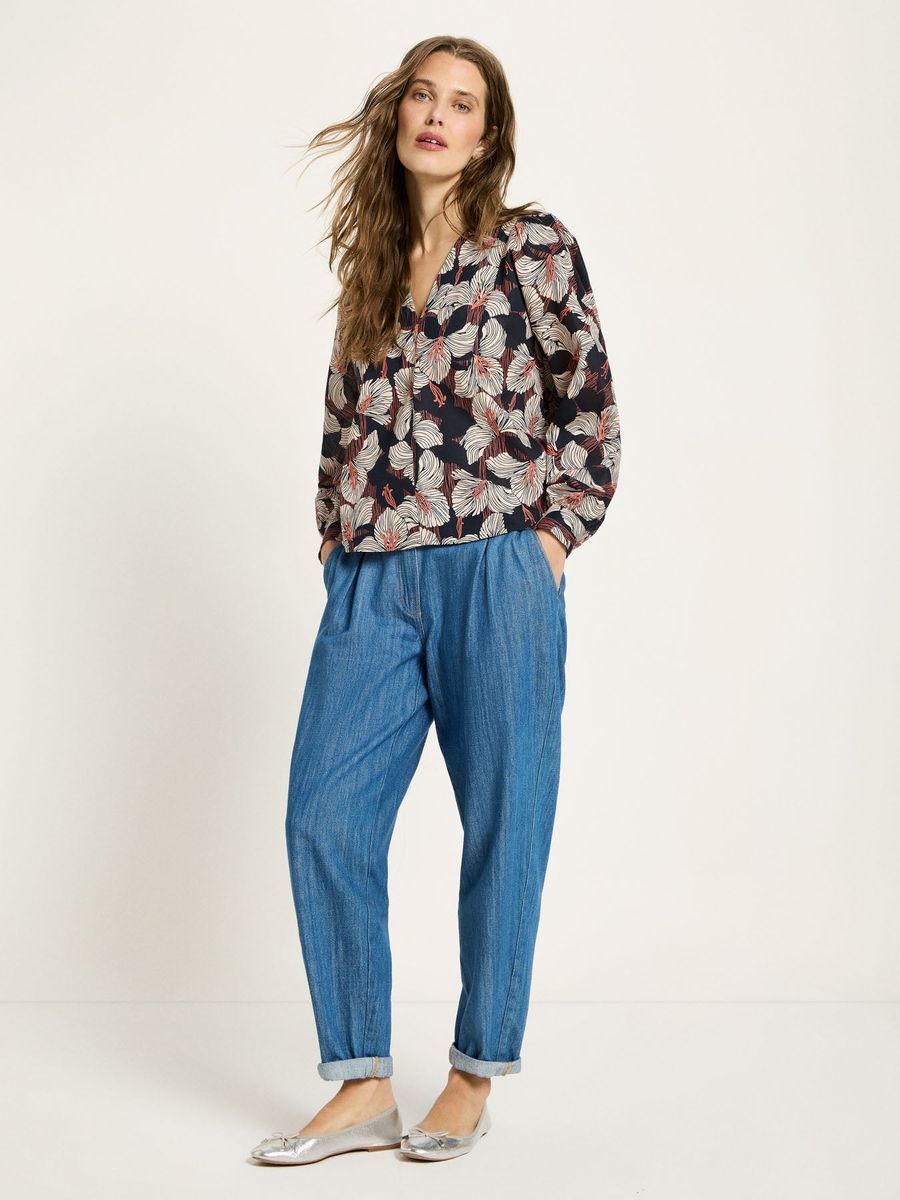 Bedruckte Bluse mit Kräuseldetails