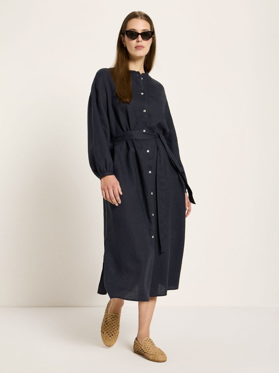 Leinen-Midikleid mit Knopfleiste