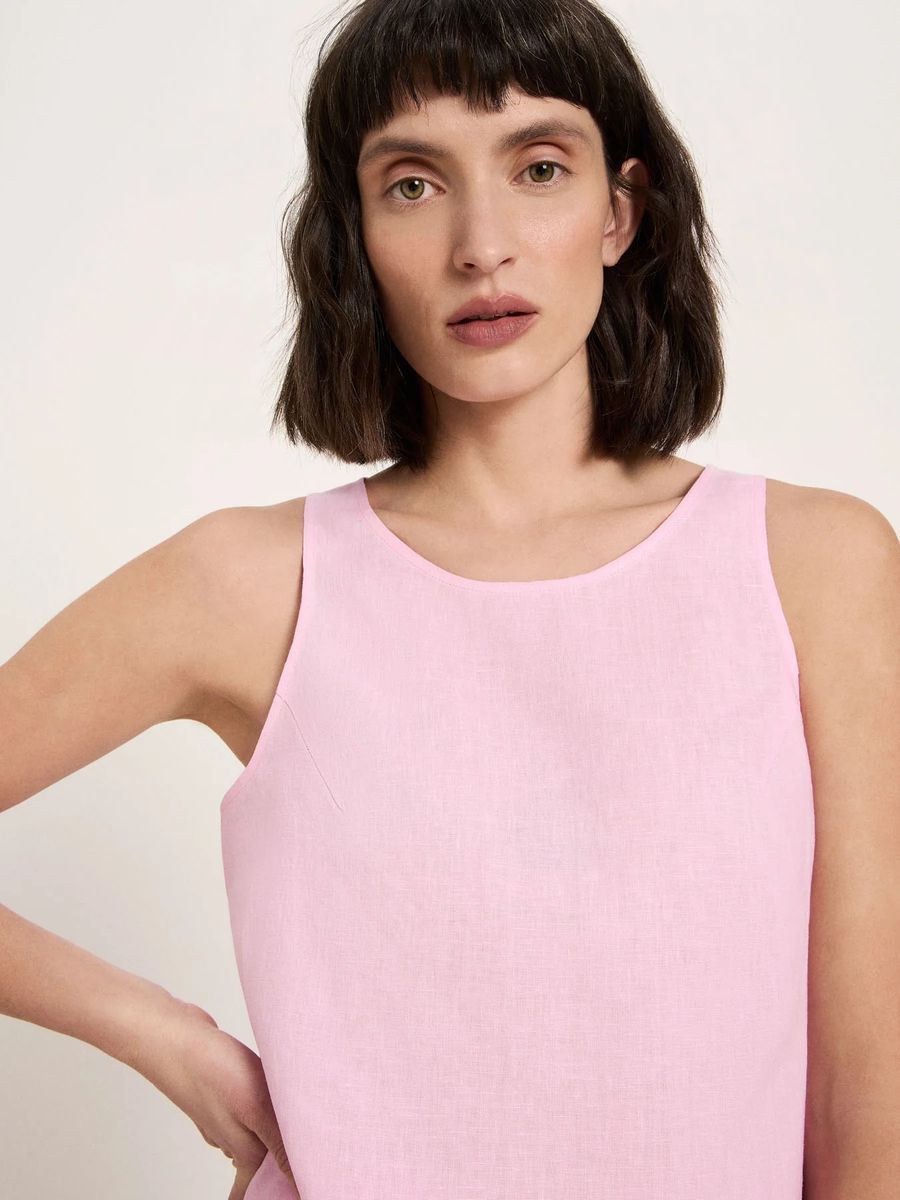 Minimalistisches Leinentop mit Rundhalsausschnitt