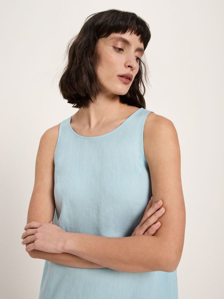 Minimalistisches ärmelloses Leinen-Hängerkleid