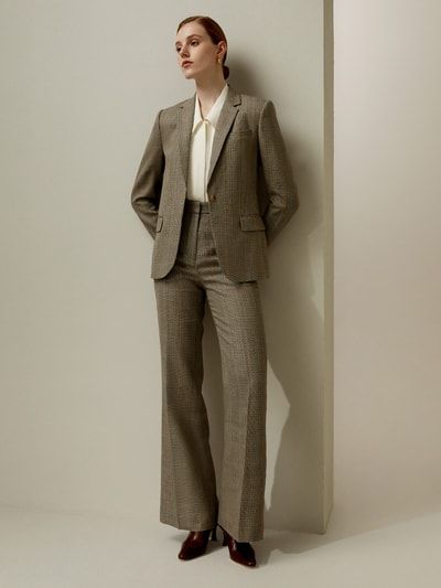 Glencheck-Woll-Seiden-Blazer mit ausgestelltem Saum