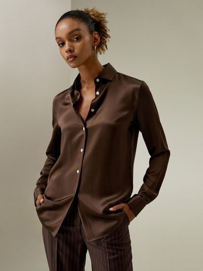 Elegantes Satin-Seidenhemd mit Knopfleiste