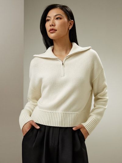 Entspannter Woll-Kaschmir-Pullover mit Reißverschluss