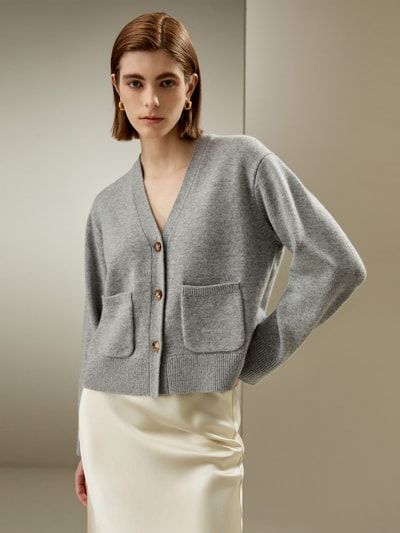 Kurzer Woll-Kaschmir-Mix Cardigan