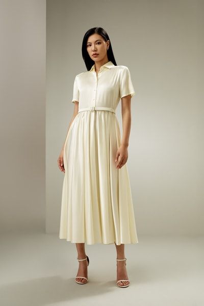 Kurzärmliges Seiden-Midi-Hemdblusenkleid