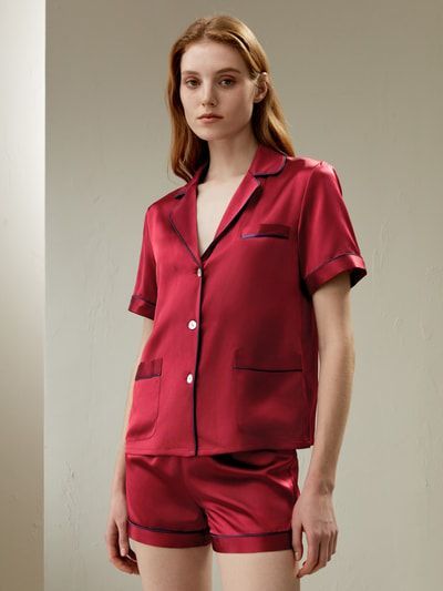 Kurzärmeliges Seiden-Pyjama-Set