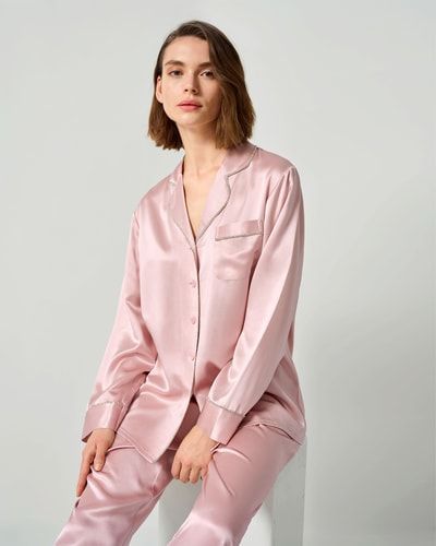 Mit Strass besetztes Seidenpyjama-Set