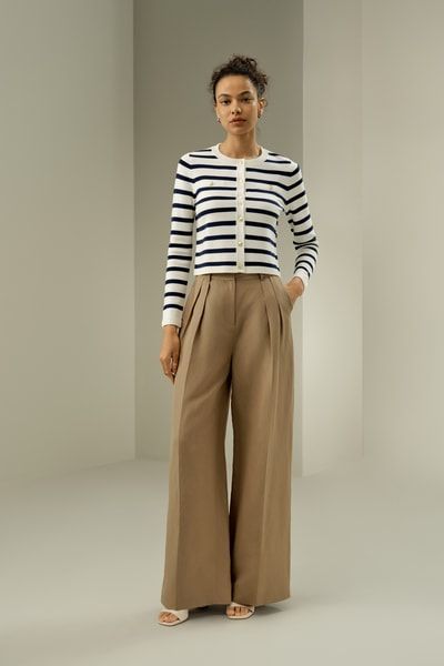 Plissierte Seiden-Leinen-Hose mit weitem Bein