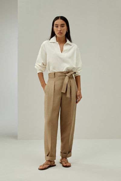 Schmal zulaufende Seiden-Leinen-Hose