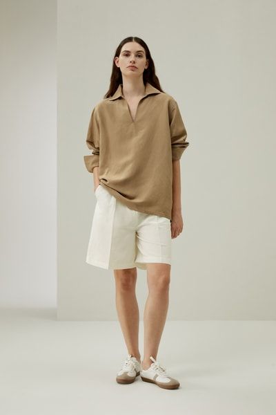 Oversize-Poloshirt aus Seiden-Leinen
