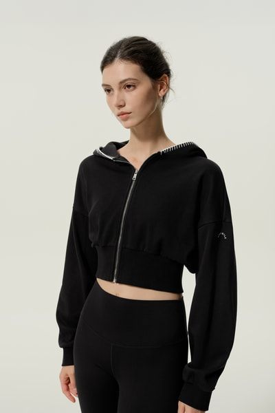 Kurzer Zip-Hoodie aus Seidenfrottee