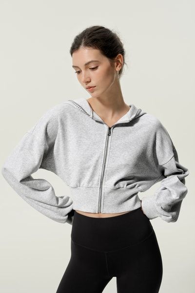 Kurzer Zip-Hoodie aus Seidenfrottee