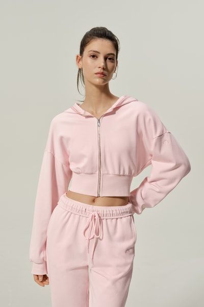 Kurzer Seidenfrottee-Zip-Hoodie