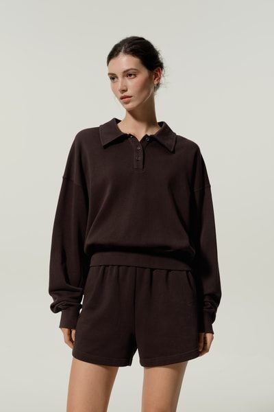 Locker geschnittenes Polo-Sweatshirt mit Knopfleiste